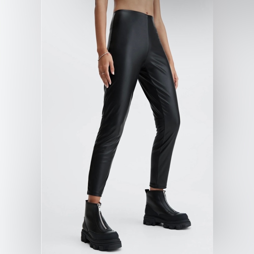 NWT Fabletics vegan leather black pants size M
